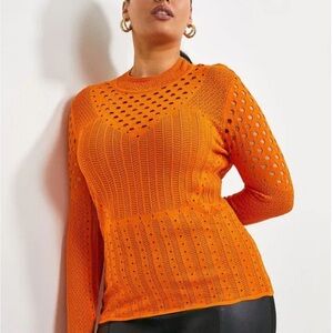Karen Millen Orange Textured Mixed Stitch Knitted Top